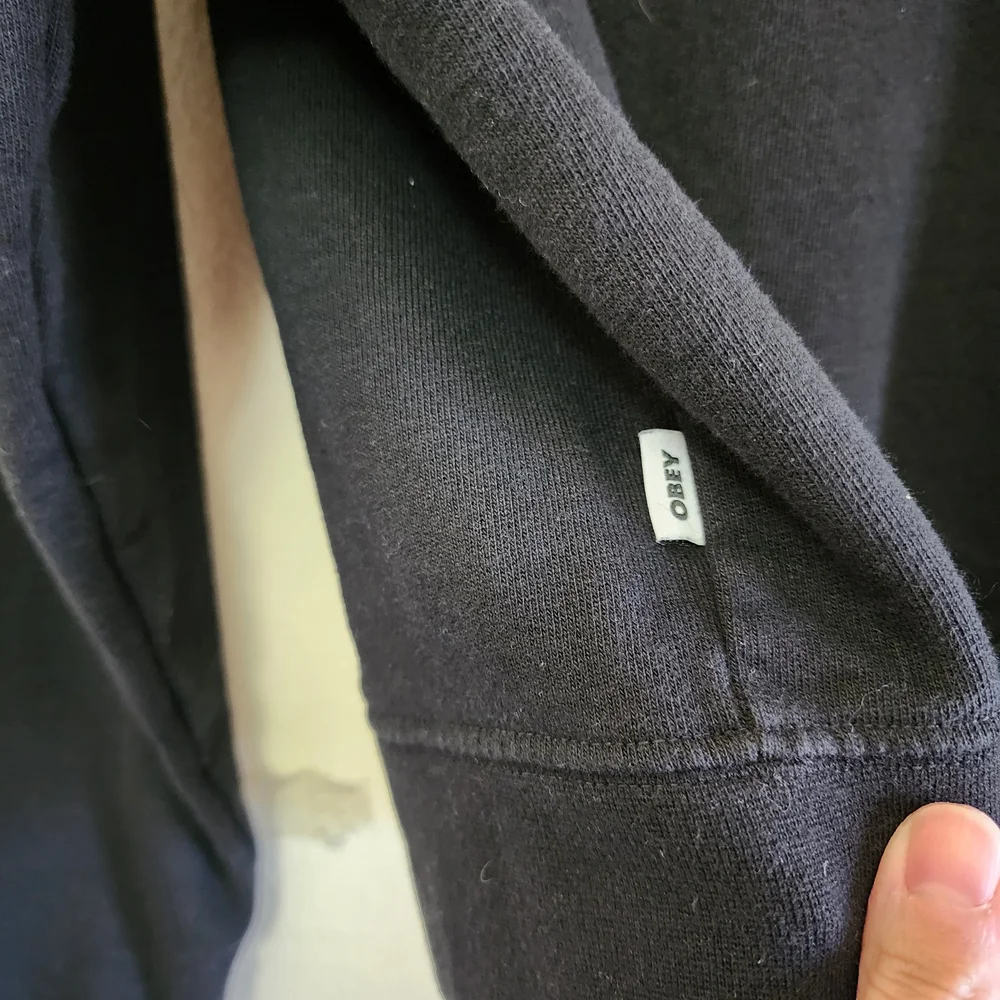 Obey Black Striped Collared Sweatshirt Embroidered Size M Grunge Goth - Picture 5 of 7